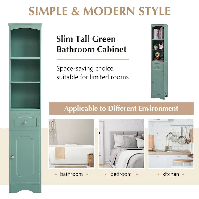Tall Bathroom Cabinet, Freestanding Storage Cabinet with Drawer& Adjustable Shelf