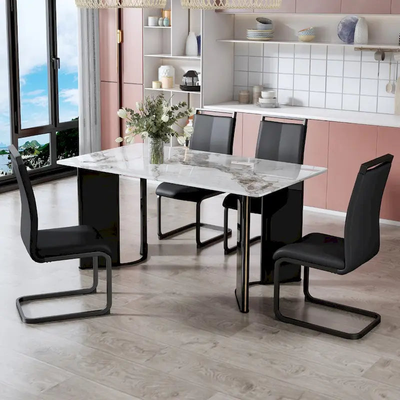 Brown Rectangular Dining Table with 4 Chairs, Modern Style