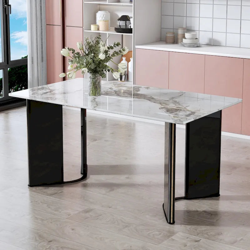 Brown Rectangular Dining Table with 4 Chairs, Modern Style