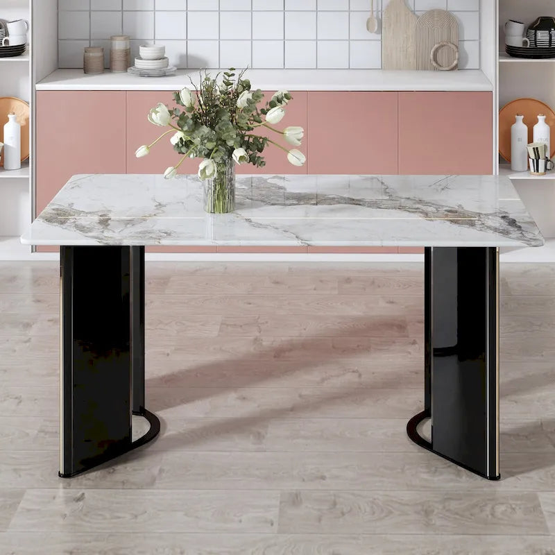 Brown Rectangular Dining Table with 4 Chairs, Modern Style