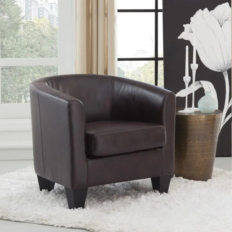 Multi-Color Faux Leather & Fabric Barrel Accent Chair – Single Seat