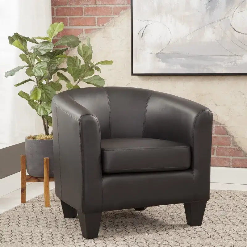 Multi-Color Faux Leather & Fabric Barrel Accent Chair – Single Seat