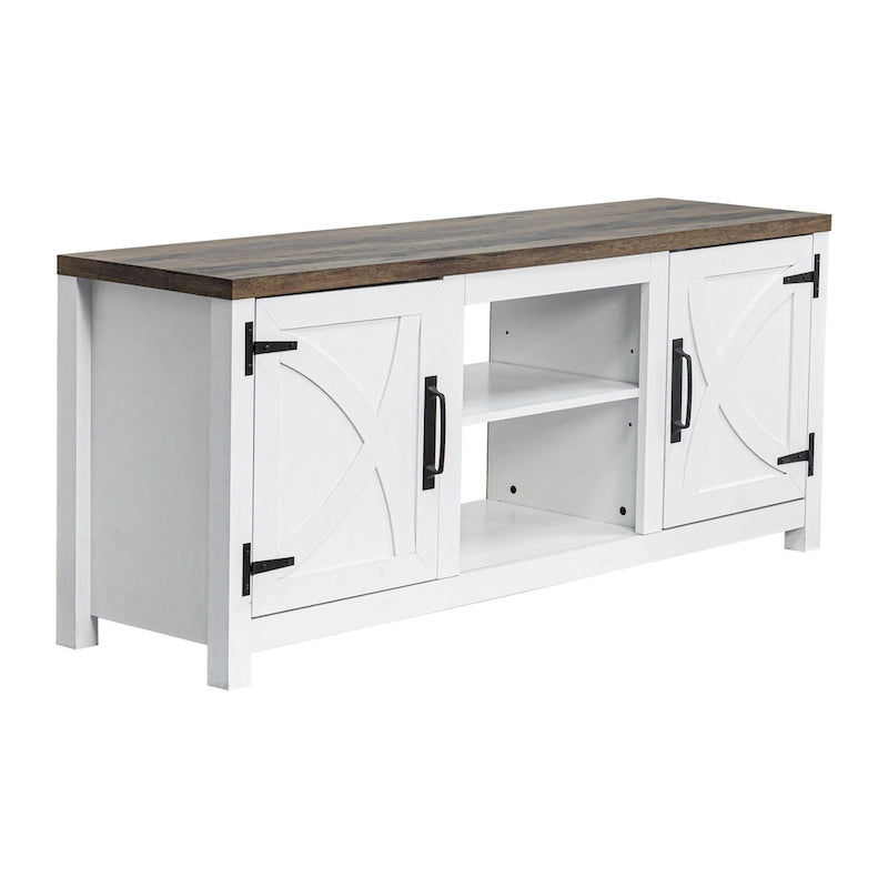 Farmhouse Barn Door TV Stand, Dark Brown / Grey / White Brown, Fits TVs up to 65"