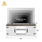 Farmhouse Barn Door TV Stand, Dark Brown / Grey / White Brown, Fits TVs up to 65"