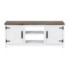 Farmhouse Barn Door TV Stand, Dark Brown / Grey / White Brown, Fits TVs up to 65"