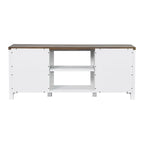 Farmhouse Barn Door TV Stand, Dark Brown / Grey / White Brown, Fits TVs up to 65"