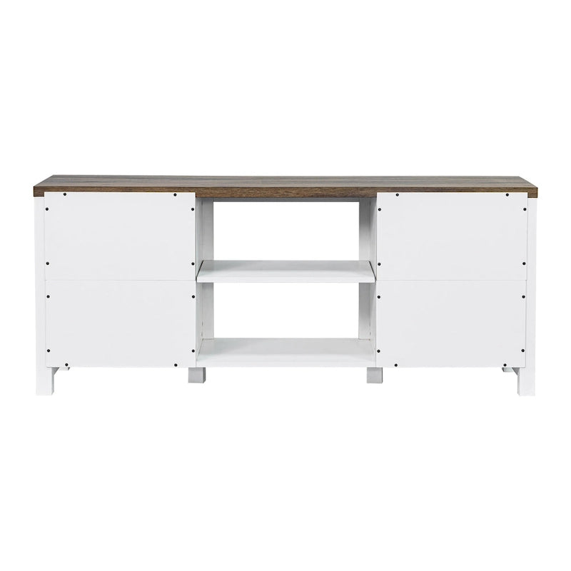 Farmhouse Barn Door TV Stand, Dark Brown / Grey / White Brown, Fits TVs up to 65"