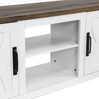 Farmhouse Barn Door TV Stand, Dark Brown / Grey / White Brown, Fits TVs up to 65"