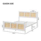Black Rattan Headboard & Footboard Platform Bed Frame, Full/Queen/King, 2-Person