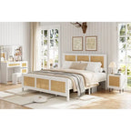 Black Rattan Headboard & Footboard Platform Bed Frame, Full/Queen/King, 2-Person