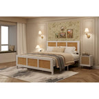 Black Rattan Headboard & Footboard Platform Bed Frame, Full/Queen/King, 2-Person