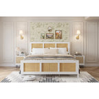 Black Rattan Headboard & Footboard Platform Bed Frame, Full/Queen/King, 2-Person
