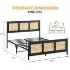 Black Rattan Headboard & Footboard Platform Bed Frame, Full/Queen/King, 2-Person