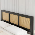 Black Rattan Headboard & Footboard Platform Bed Frame, Full/Queen/King, 2-Person