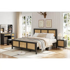 Black Rattan Headboard & Footboard Platform Bed Frame, Full/Queen/King, 2-Person