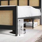 Black Rattan Headboard & Footboard Platform Bed Frame, Full/Queen/King, 2-Person
