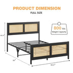 Black Rattan Headboard & Footboard Platform Bed Frame, Full/Queen/King, 2-Person