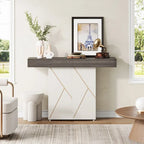 White/Black T-Shape Console Table with LED Light, Entryway Sofa Table