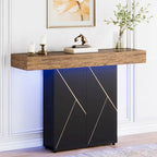 White/Black T-Shape Console Table with LED Light, Entryway Sofa Table