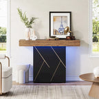 White/Black T-Shape Console Table with LED Light, Entryway Sofa Table