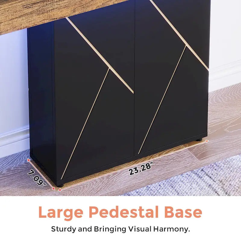 White/Black T-Shape Console Table with LED Light, Entryway Sofa Table