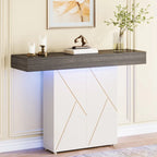 White/Black T-Shape Console Table with LED Light, Entryway Sofa Table