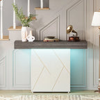 White/Black T-Shape Console Table with LED Light, Entryway Sofa Table