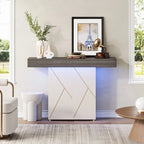 White/Black T-Shape Console Table with LED Light, Entryway Sofa Table