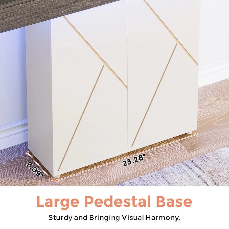 White/Black T-Shape Console Table with LED Light, Entryway Sofa Table