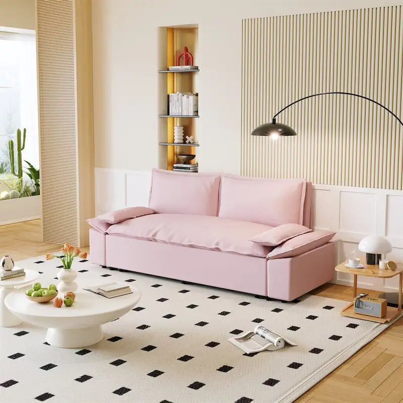 Pink Velvet 3-in-1 Pull-Out Queen Sofa Bed, 2-Person