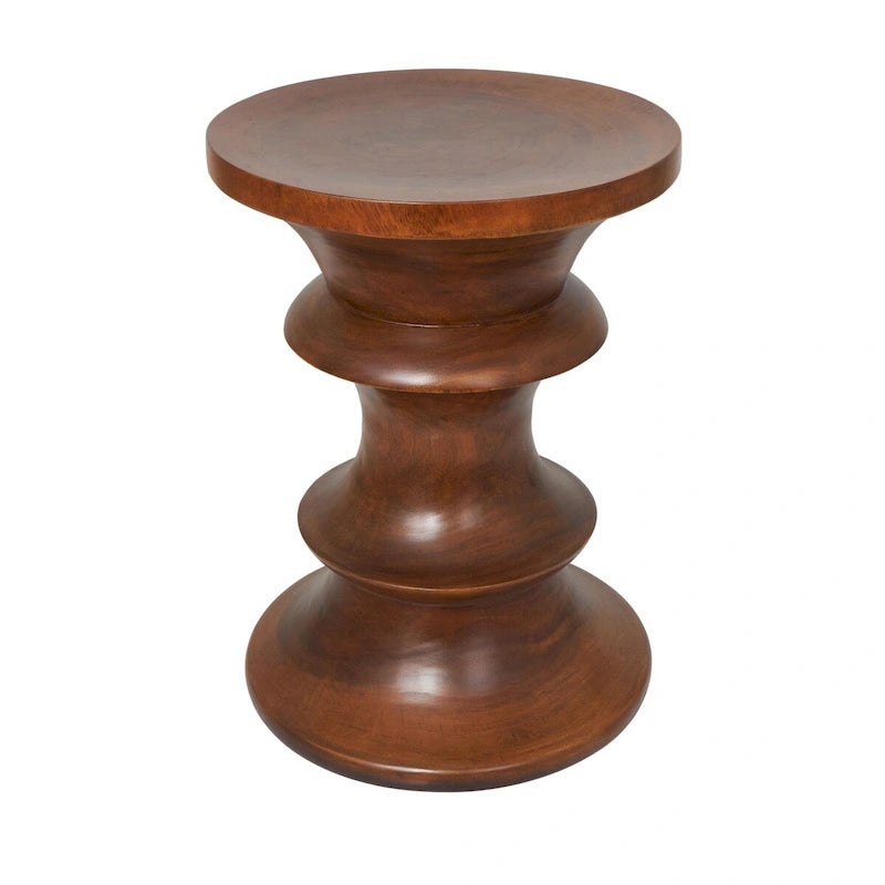 Brown Round Albizia Wood Side Table, Geometric Style, Single Use