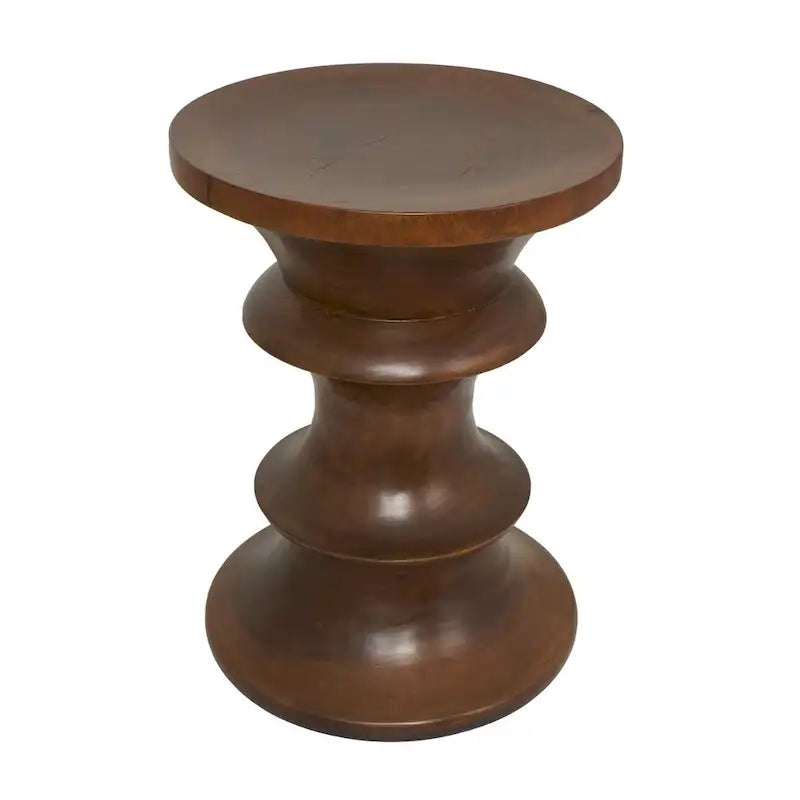 Brown Round Albizia Wood Side Table, Geometric Style, Single Use