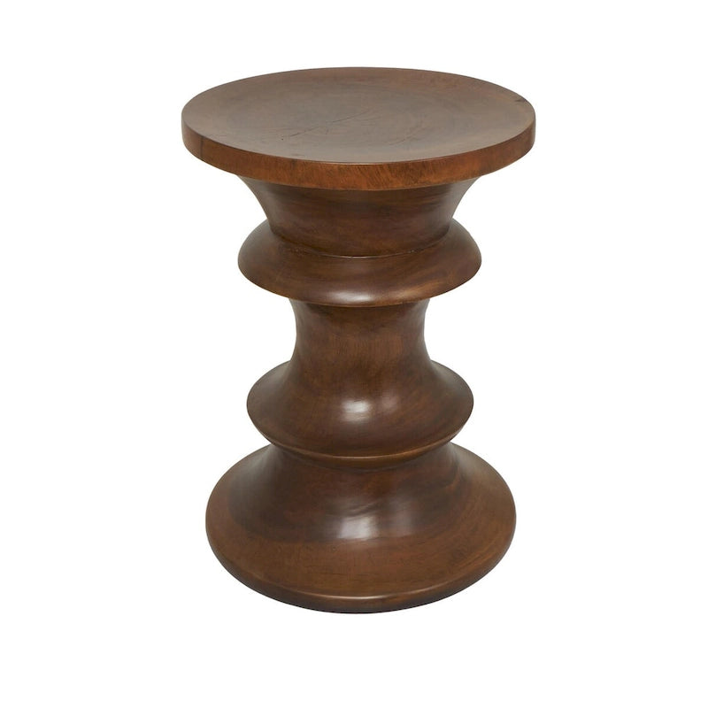 Brown Round Albizia Wood Side Table, Geometric Style, Single Use