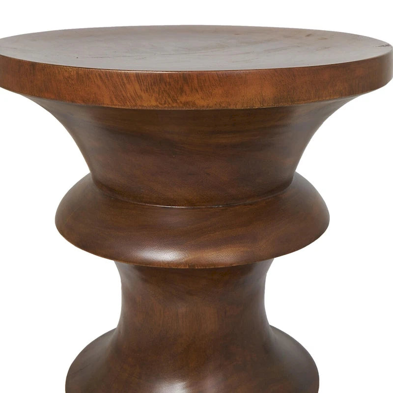 Brown Round Albizia Wood Side Table, Geometric Style, Single Use