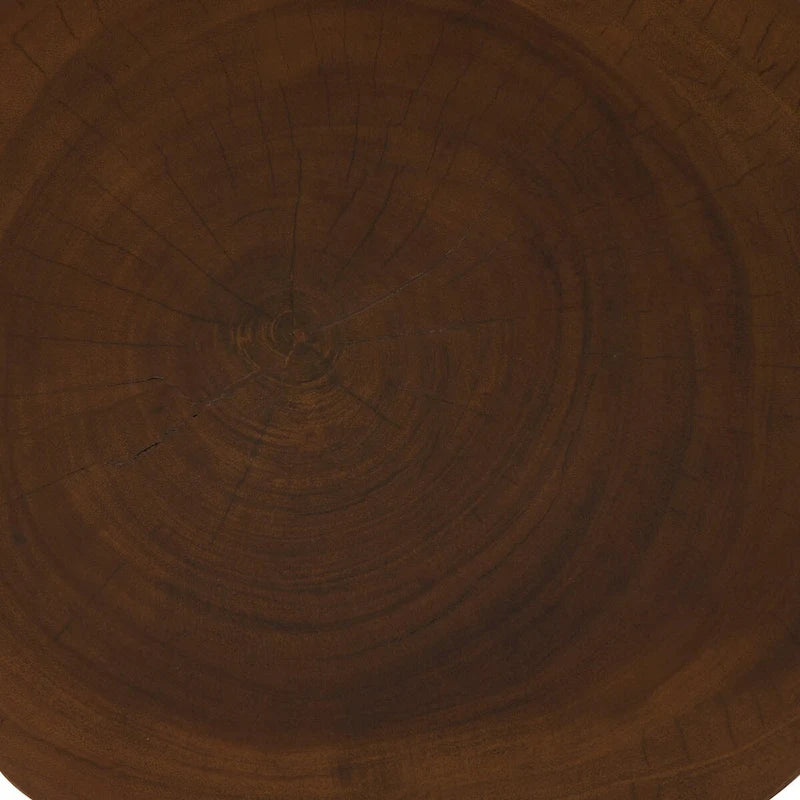 Brown Round Albizia Wood Side Table, Geometric Style, Single Use