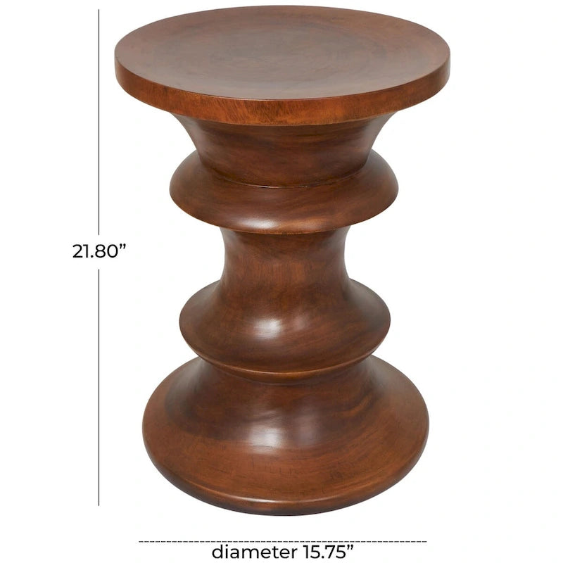 Brown Round Albizia Wood Side Table, Geometric Style, Single Use