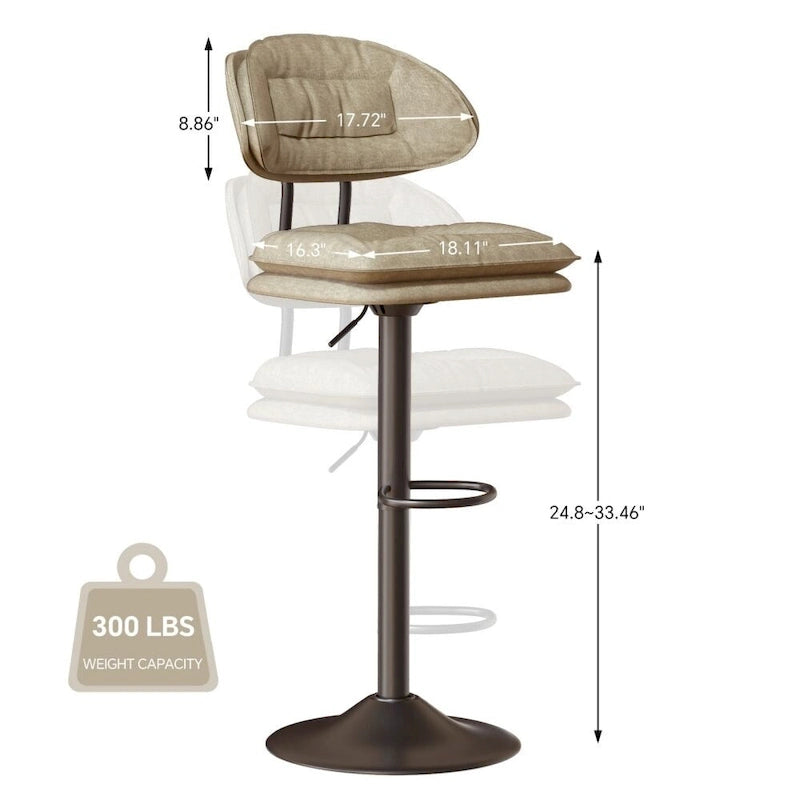 Swivel Counter Bar Stool with Back & Footrest, Set of 2, Multiple Colors