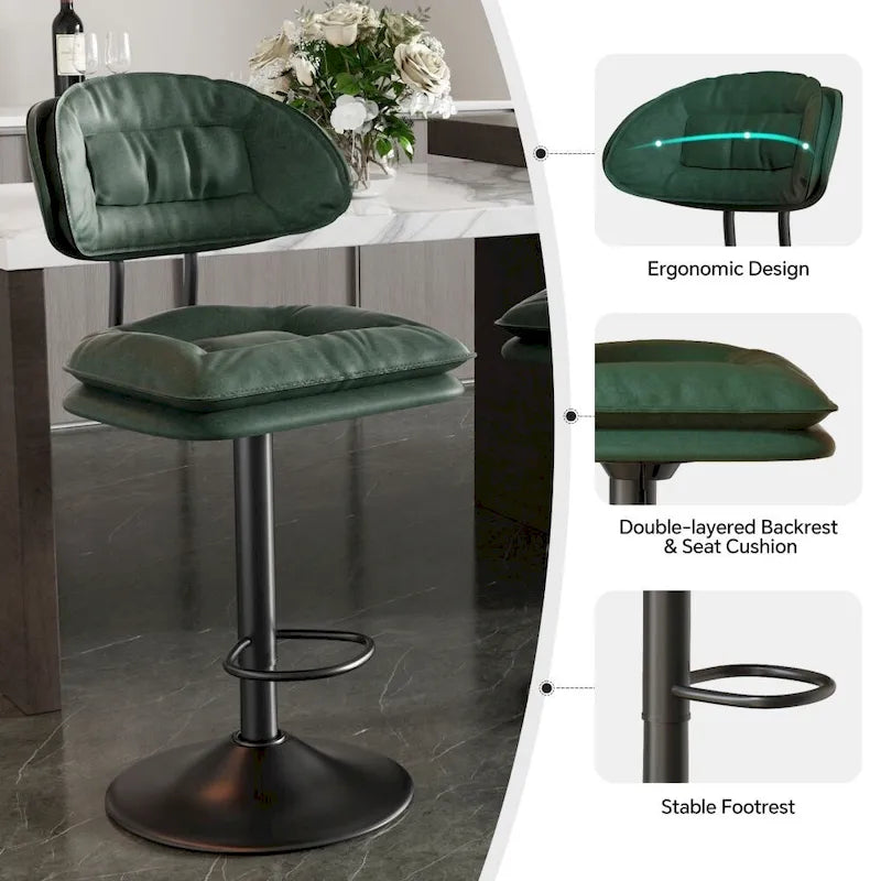 Swivel Counter Bar Stool with Back & Footrest, Set of 2, Multiple Colors