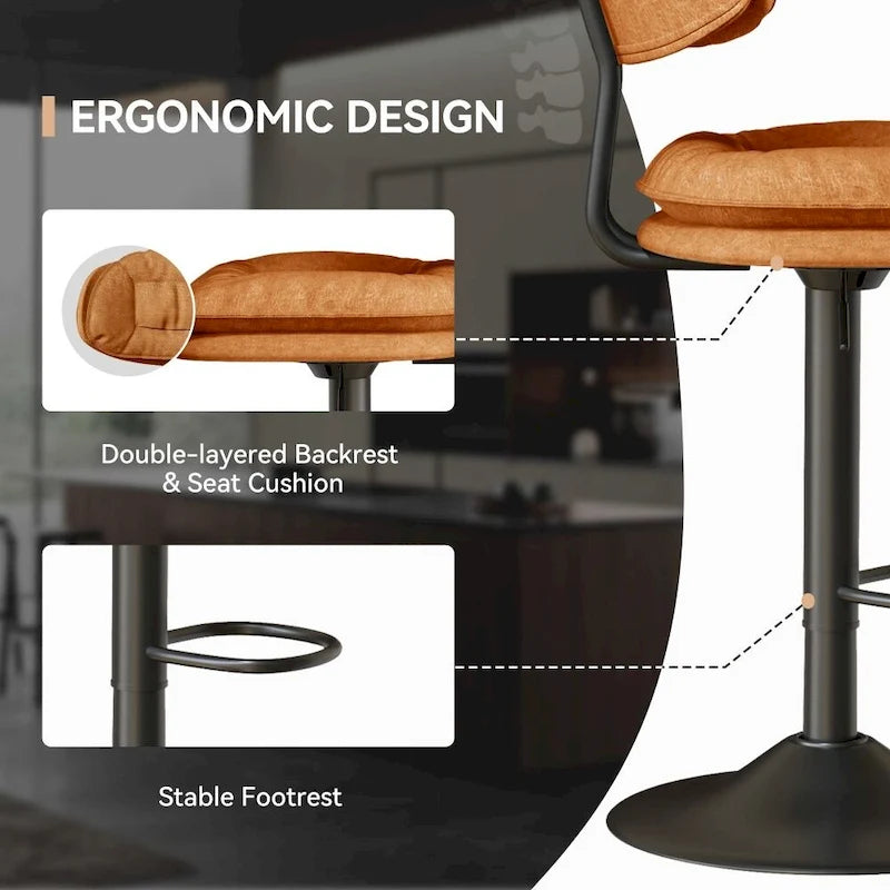 Swivel Counter Bar Stool with Back & Footrest, Set of 2, Multiple Colors