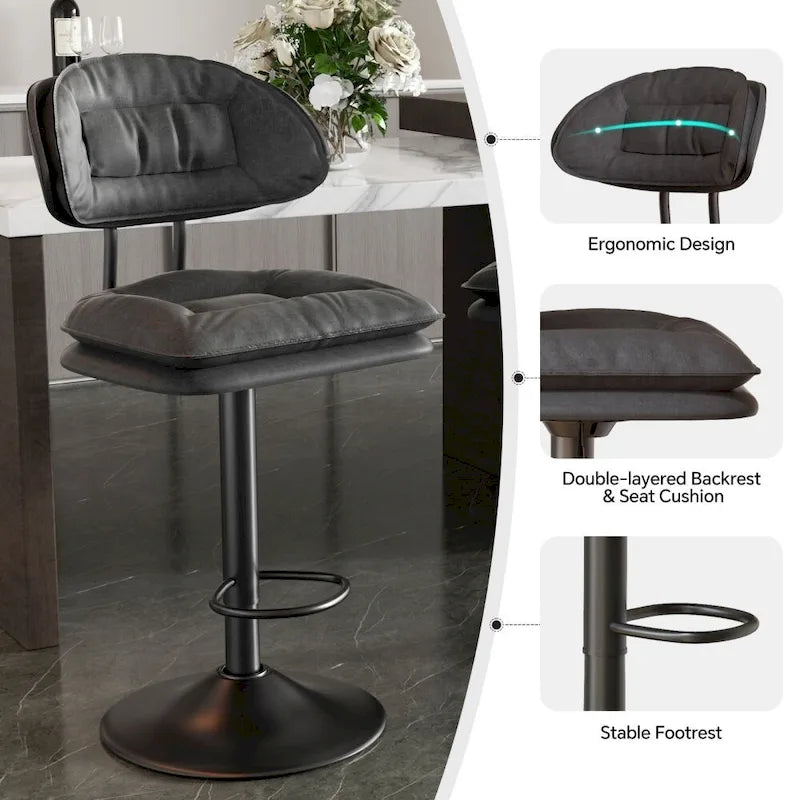 Swivel Counter Bar Stool with Back & Footrest, Set of 2, Multiple Colors
