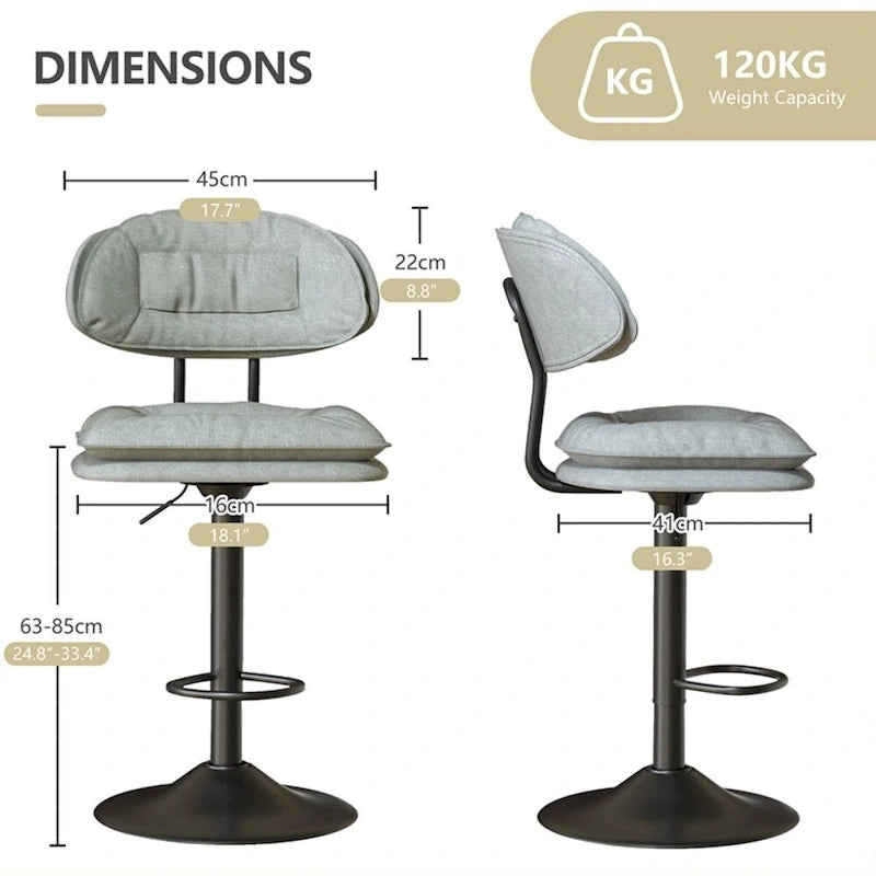 Swivel Counter Bar Stool with Back & Footrest, Set of 2, Multiple Colors