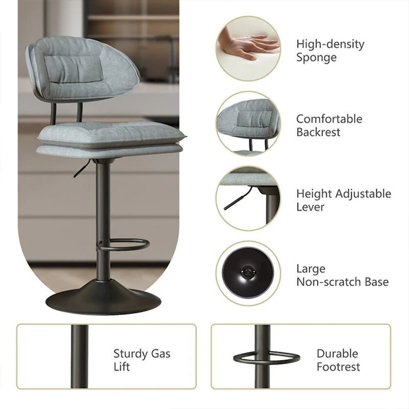 Swivel Counter Bar Stool with Back & Footrest, Set of 2, Multiple Colors