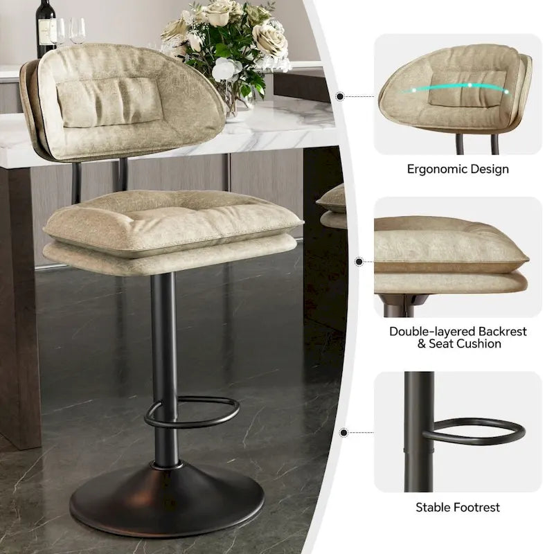 Swivel Counter Bar Stool with Back & Footrest, Set of 2, Multiple Colors