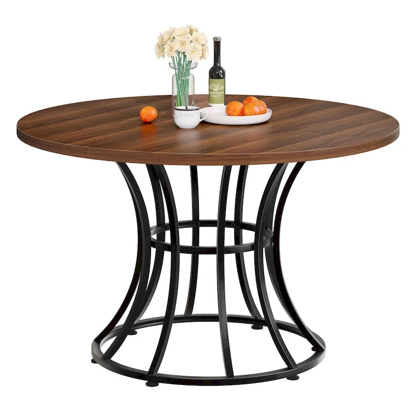Brown/Black & White/Gold Faux Marble Round Dining Table, Seats 4–6