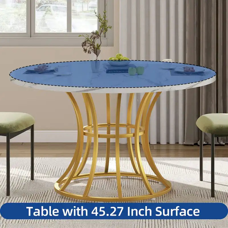 Brown/Black & White/Gold Faux Marble Round Dining Table, Seats 4–6