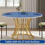 Brown/Black & White/Gold Faux Marble Round Dining Table, Seats 4–6