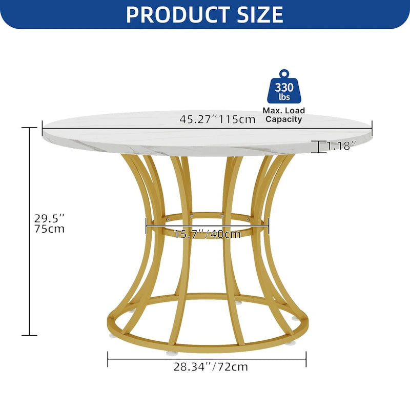 Brown/Black & White/Gold Faux Marble Round Dining Table, Seats 4–6