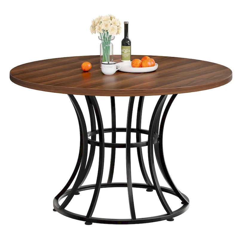 Brown/Black & White/Gold Faux Marble Round Dining Table, Seats 4–6