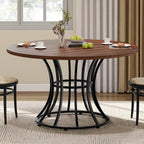 Brown/Black & White/Gold Faux Marble Round Dining Table, Seats 4–6