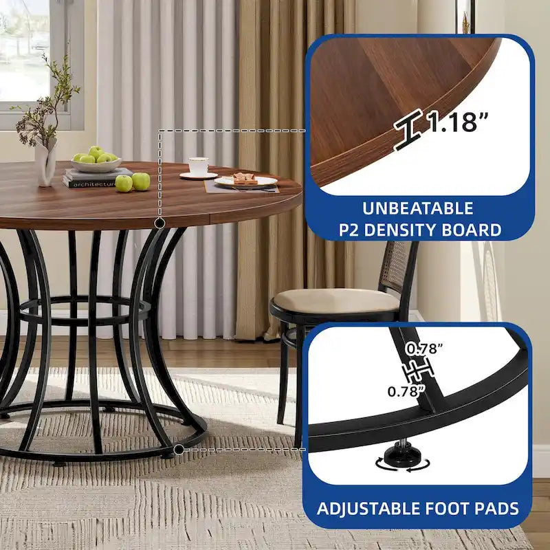 Brown/Black & White/Gold Faux Marble Round Dining Table, Seats 4–6